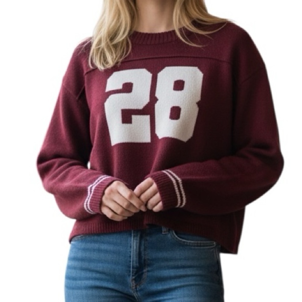 Arden B Varsity “28” Knit Burgundy Cropped Sweater
Sz XL Crewneck Casual Y2K 90s